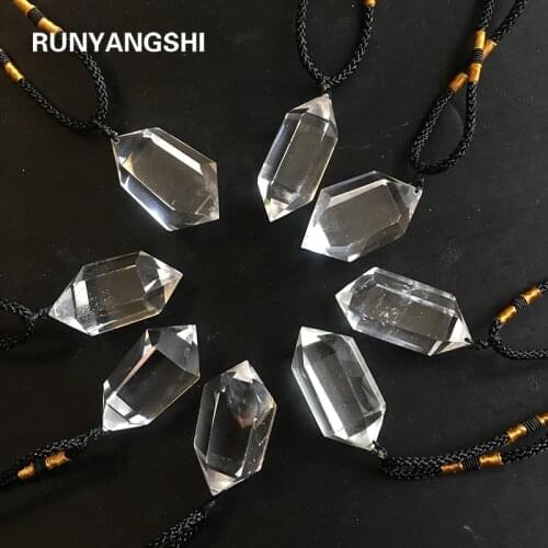 Runyangshi 1pc Natural Crystal Pendants Necklaces for Women Hexagon Clear quartz Charms Necklace Xmas Gifts Jewelry