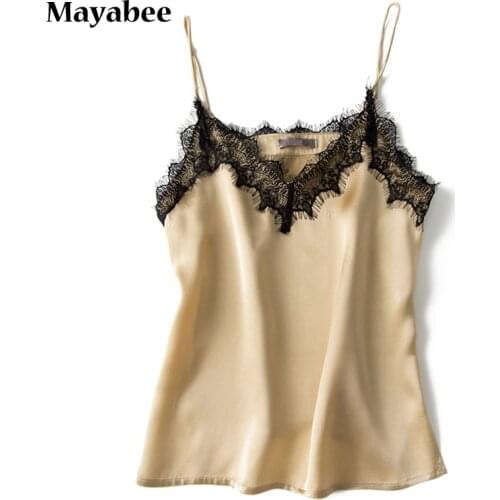 V-Neck Silk Camisole Woman 2021 Spring Summer New Temperament Wild Lace Slimming Sleeveless Outer Wear Bottoming Shirt Top