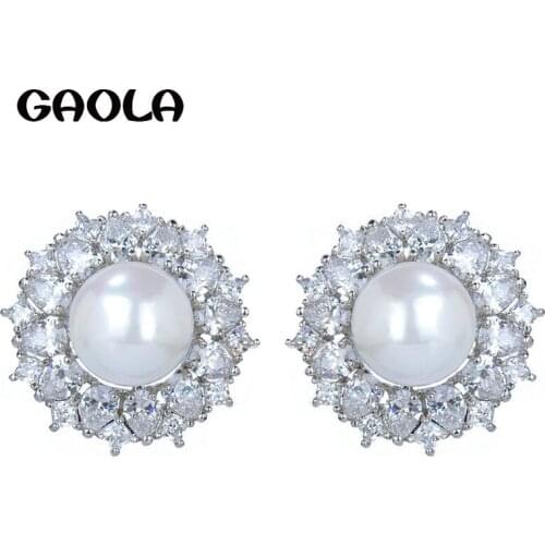 2015 fashion flowers shape stud earrings AAA CZ jewelry pearl earrings vintage round earrings innovative for women GLE4858Y