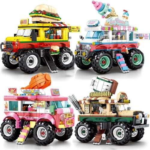 Creator Friends City Street View Series Ice Cream Food Trucks Building Blocks Monster Truck With Figures Bricks Toys Xmas Gifts