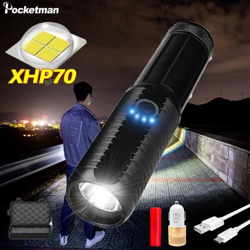 Most Brightest 4 Core XHP70 led flashlight torch usb rechargeable tactical flashlights 18650 or 26650 hand lamp T6 lanterna