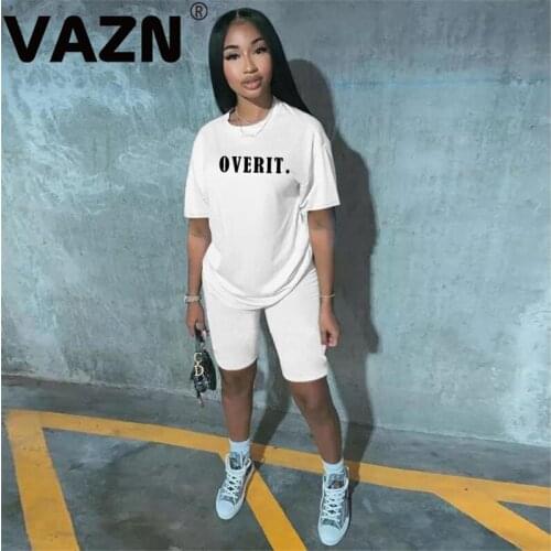 VAZN Summer Hot Regular Letter Energy Simple Casual Young Tracksuits Style Short Sleeve Short Pants Slim Women 2 Piece Set