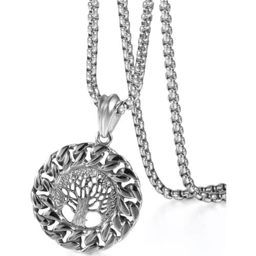 Boniskiss Vintage Tree of Life Pendant Necklace Stainless Steel Wheat Chain,22 Inch