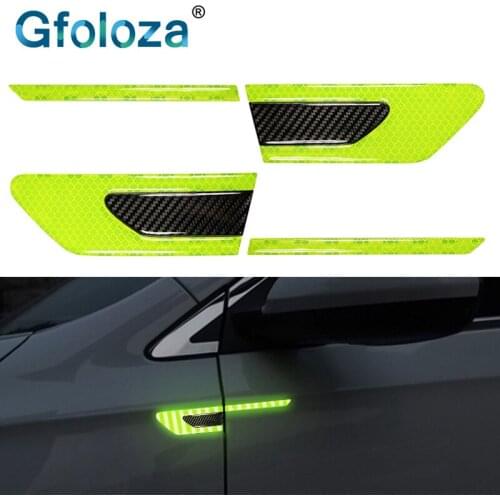 Gfoloza Car Reflective Sticker Anti-Scratch Strips 3D Carbon Fiber Truck Auto Fender Safety Warning Tape 4Pcs/set