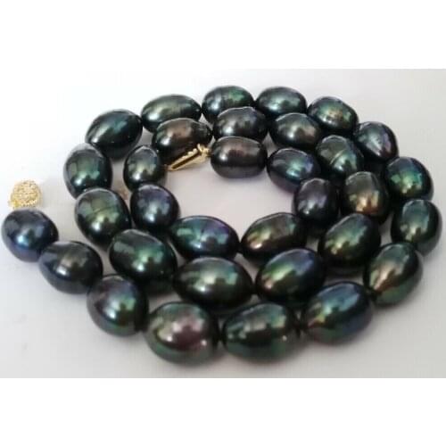 12-13mm baroque Tahitian black green red multicolor pearl necklace 18"
