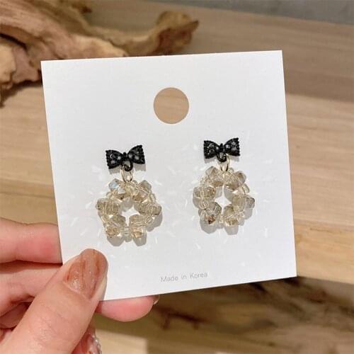 MENGJIQIAO 2021 Elegant Cute Black Bowknot Drop Earrings For Women Girls Fashion Acrylic Beads Brincos Pendientes Jewelry