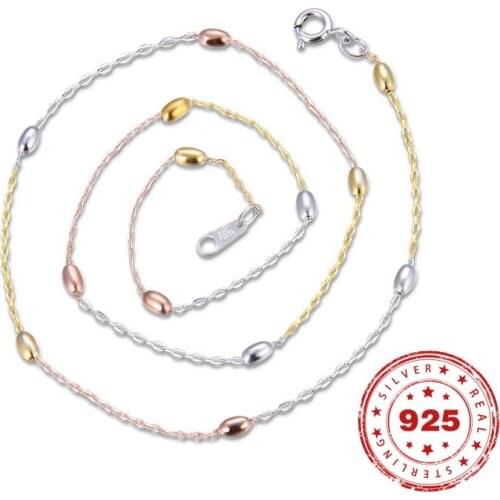 Elegant S925 Sterling Silver Necklace For Women Color Gold O shape Bead Chain Clavicle Chain Wedding Birthday Fine Jewelry Gift