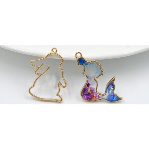10 pcs Mermaid rabbit clown Cherry blossoms Bezel Metal Frame Pendant Gold Charm Bezel Setting Cabochon Setting UV Resin Charm