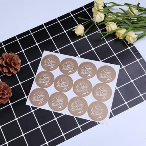 120pcs/lot Round Save The Date Adhesive Kraft Seal Label Sticker DIY For Gift Cake Baking Sealing Scrapbooking Sticker