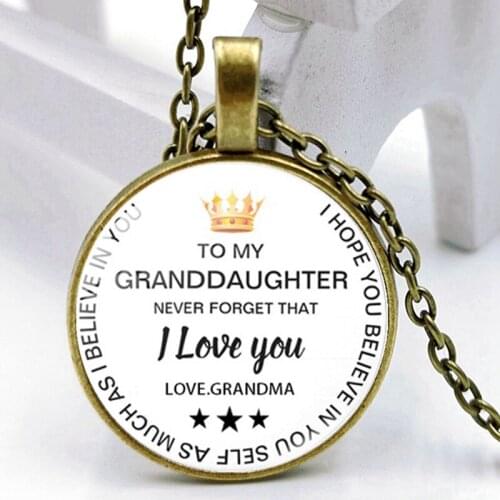 2020 New "To My Granddaughter Love Grandma" Time Glass Necklace Pendant Jewelry European and American Chain Necklace