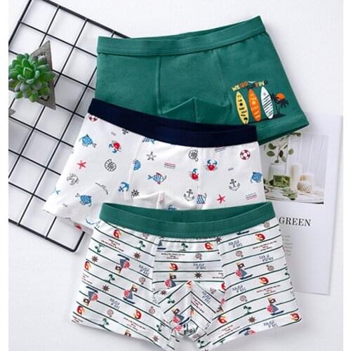 3Pcs/Set Toddler Little Boys Underwear Boyshort Cartoon Patterns Soft Cotton Boxer Briefs Kids Breathable Elastic Waistband Pant