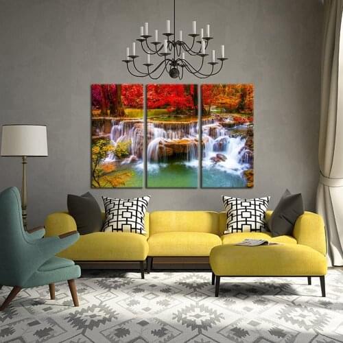 3 Pcs Green Dreamlike Waterfall Canvas Painting Modern Home Decoration Living Room Canvas Print Painting Wall Decor Picture
