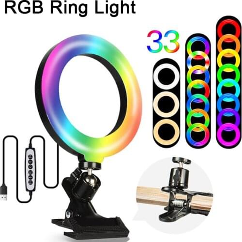 6 inch RGB Selfie Ring Light 33Colors USB Fill Ring Lamp 16cm with Clip for Makeup Streaming Video Live TikTok LED Fill light