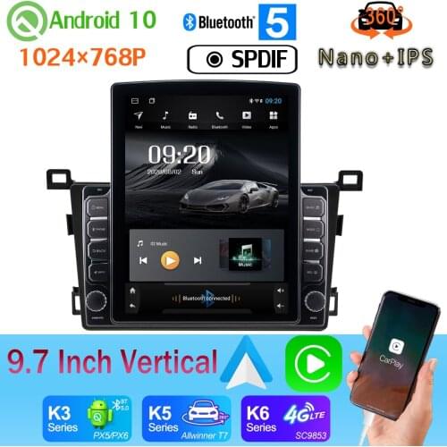 9.7" Vertical Tesla Android 10.0 Car Media Head Unit Radio GPS PX6 4+64G Android auto For Toyota RAV4 RAV 4 2013-2018 360 Camera