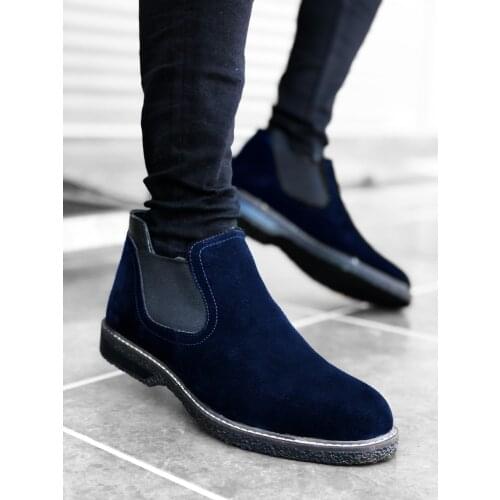 BA0158 Step-in Navy Blue Genuine Leather Male Half Ankle Boot
