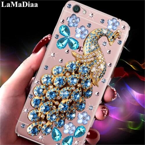 Phone Case Bling Diamond For Samsung S6 S7 S8 S9 S10 S20 Plus Note 8 9 10 20 Phone Clear Crystal Cover Peacock Flower Decora