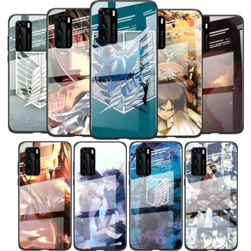 Tempered Glass Cover Attack on Titan For Huawei P40 P30 P20 P10 Pro Plus Lite 5G 2019 Shockproof Shell Phone Case