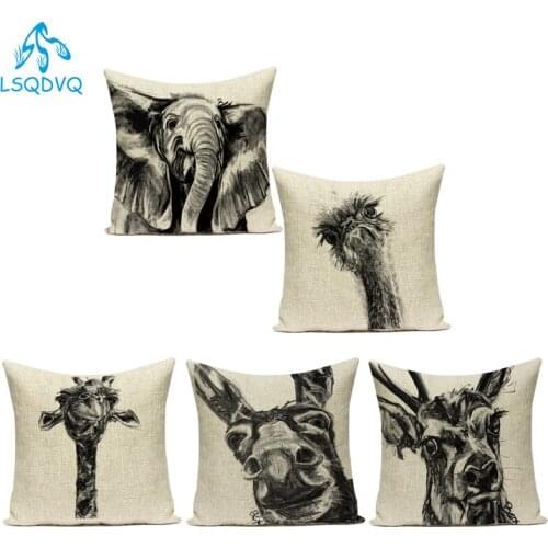 Decorative Throw Pillows Case Black White Animals Giraffe Elephant Polyester Sofa Home Cushion Cover For Living Room Decor