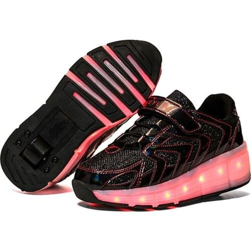 2020 New Children Shoes with Wheels USB Charging Luminous Sneakers Kids Glowing Sneakers with Wheels Roller Skate Shoes