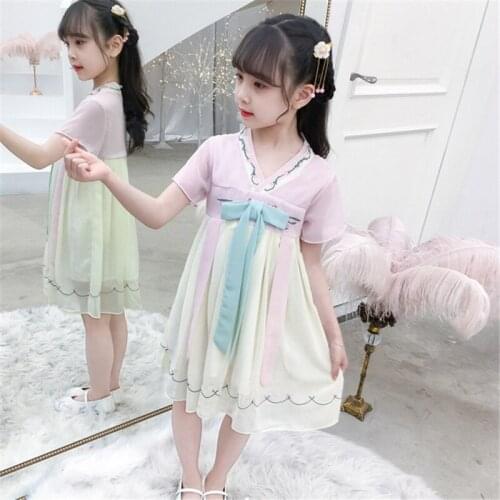 Girls Hanfu embroidered elegant cute dress childrens improved cheongsam suit Chinese cheongsam qipao dress 2020