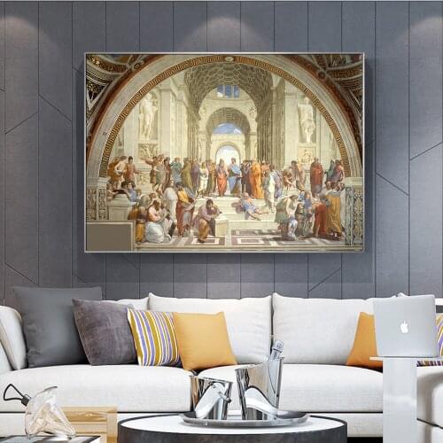 Famous Painting Art School of Athens By Raphael Canvas Painting Poster and Print Wall Art Pictures Cuadros for Living Room Decor