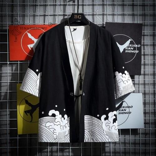 Japanese Kimono Print Yukata Coat Samurai Loose Harajuku Style Japan Haori Cardigan Tops Asian Chinese Traditional Shirt Costume