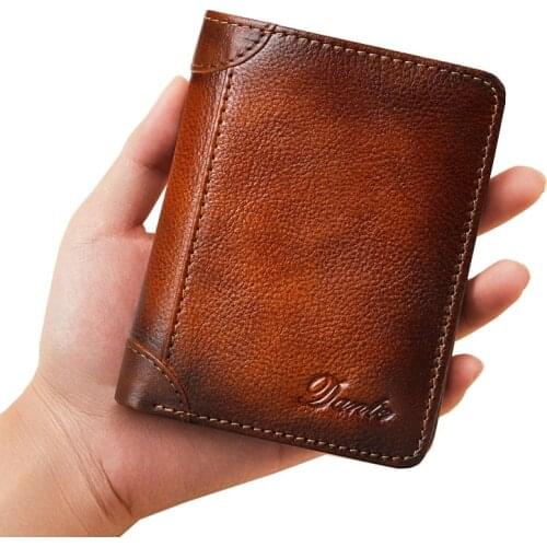 Mens Genuine Leather Wallet RFID Blocking Card Holder Anti Theft Vertical Short Man Pocket Purse Wallet Men High Quality