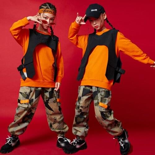 Hip Hop Dance Costume Vest Suit Sweashirt Camouflage Pants Modern Ballroom Dancing Clothes Hiphop Stage Show Kids Wear DNV14399