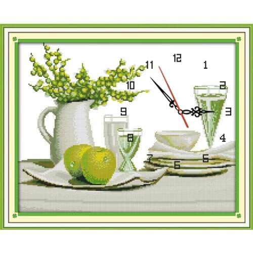 Cool summer cross stitch kit 14ct 11ct count print canvas wall clock stitching embroidery DIY handmade needlework
