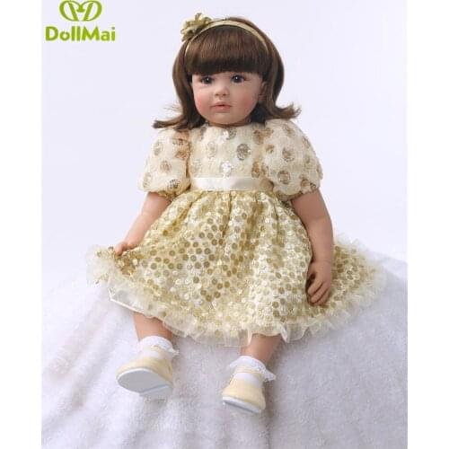 24"/60 cm Gold Dress vinyl silicone Handmade Princess Baby baby girl Doll Lifelike Reborn Baby Doll Girls Birthday Present