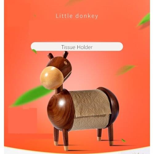 Little Donkey Walnut Solid Wood Tissue Holder Sapele Little Donkey Creative Multifunctional Non-perforated Tissue Holder