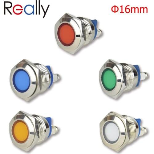 16mm Metal LED Indicator Light Waterproof Signal Lamp 12V 24V 220V Red Yellow Blue Green White Pilot Signal Lamp with Screw