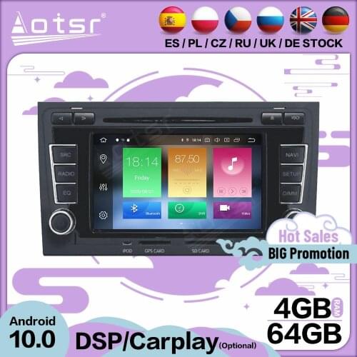2Din Carplay Multimedia Stereo Android 10 Player For Audi A4 2002 2003 2004 2005 2006 2007 GPS BT Audio Radio Receiver Head Unit