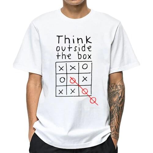 Men Tshirt Short-Sleeve T-shirt Think Outside The Box Printed White Black Mens T Shirt Casual O-Neck Summer Tops Tee Drop-Ship