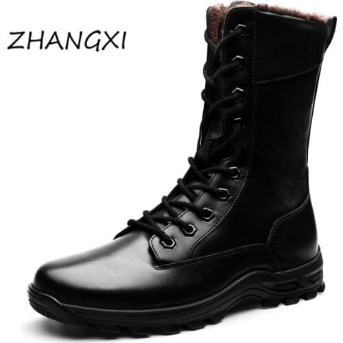 Military Tactical Ankle Boots Men Outdoor Leather Winter Fur Warm Man Boots Us Army Hunting Boots for Men Shoes Casual Black Bot