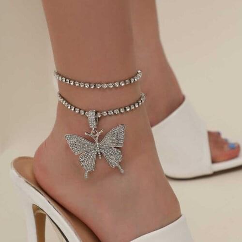 Fashion butterfly Set Auger Anklets Womens Platinum Mei red Golden Double Alloy Pendant Anklets Jewelry For Girls