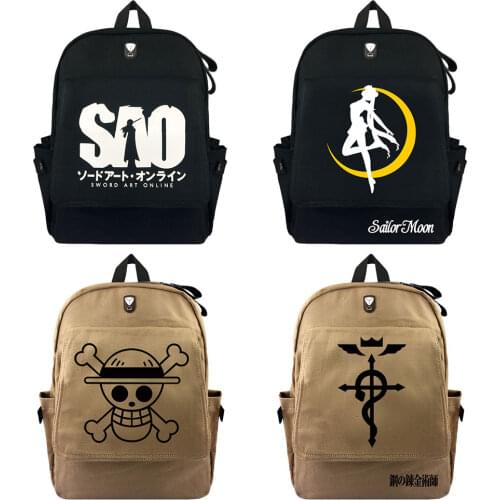 SAO One Piece Sailor Moon Fairy Tail Boy Girl School Bag Women Bagpack Teenagers Schoolbags Canvas Men Student Backpacks Satchel
