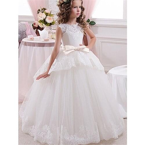 Flower Girl Dress Sweetheart Sleeveless Tulle Lace Applique Ruched Wedding Girl Dress Sweep Train Girls Birthday Party Gown