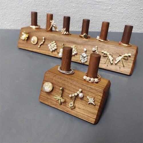 Black Walnut Earring Display Tray Set Ear Nail Ring Bracelet Holder Hanging Shelf Table Ring Pallet Wooden Block Display Dish