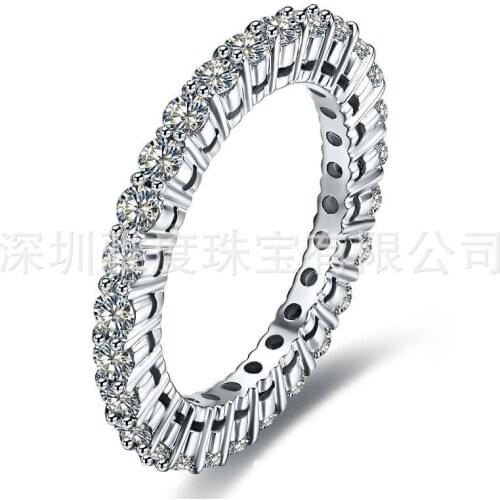 Full paved Brilliant Diamond Ring Solid 925 Sterling Silver Engagement Ring White Gold Color Prmoise Ring