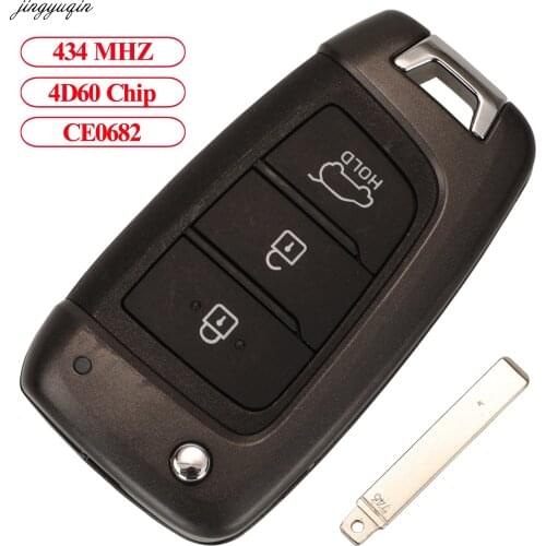 Jingyuqin Flip Remote Control Car Key Fob 434Mhz 4D60 Chip CE0682 For Hyundai I30 3 Buttons