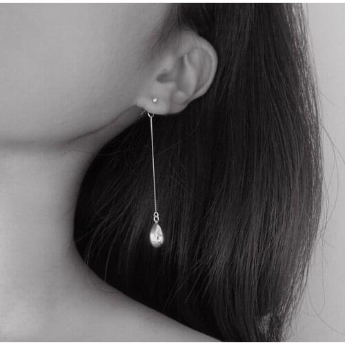 100% Authentic 925 Sterling silver Polished Lucky Bead & Waterdrop Tears Oval Geometric Dangle earrings Long FINE jEWELRY E200