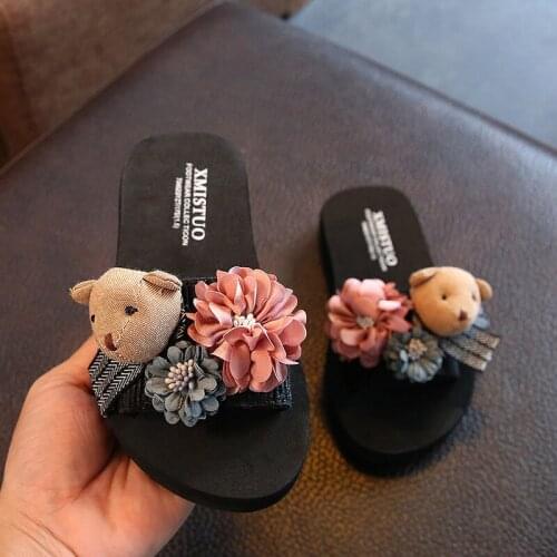 Summer Baby Cute Cartoon Bear Flip Flop for Girls Fashionable Parent Child Mother Daughter Beach Anti Slip Childrens Sandals
