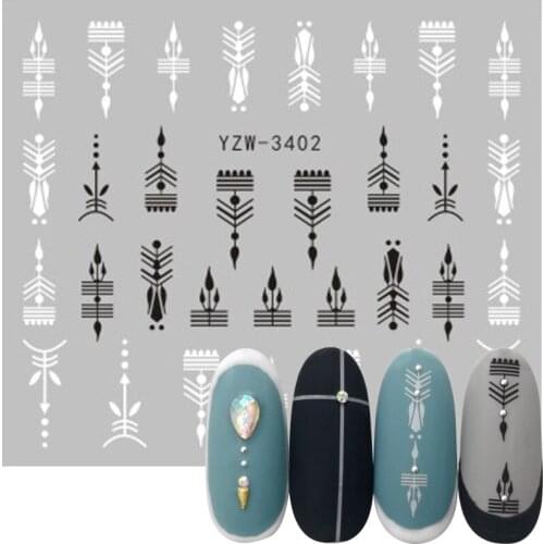 Mixed Black White Geometric Disigns Nail Water Transfer Decals Line Watermark Tattoos Sticker For Nails DIY Nail Slider