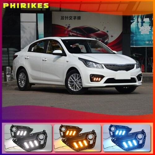 2pcs LED DRL lights Daytime Running Light Daylight yellow Signal fog lamp Styling lights For KIA K2 RIO 2016-2017