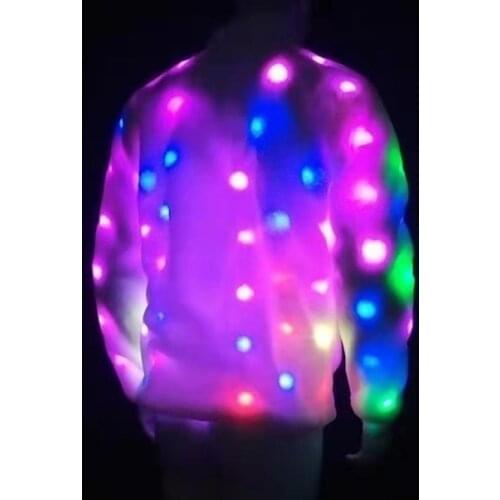 Unique Light Up LED Faux Fur Jacket Coat for Men Funny Mens Stand Collar Faux Fur LED Stage Jacket Coat Plus Size