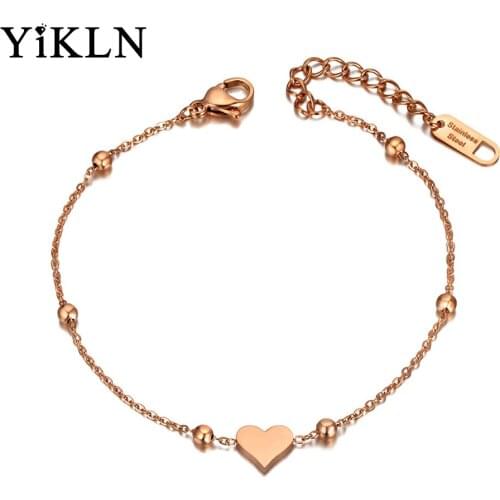 YiKLN Stainless Steel Heart Charm Bracelets For Women Girls Cute/Romantic Rose Gold Chain Link Bracelet Jewelry YB20069