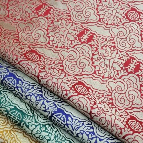 Width 27'' Chinese Style Jacquard Brocade Silk Fabric By The Half Yard For Mongolian Robe Cheongsam Tang Costume Material