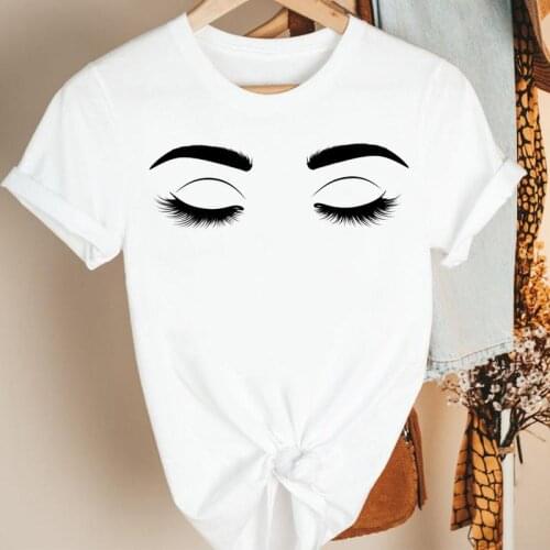 Women Clothes Eyelash 2021 Cute Make Up Casual Cartoon Summer Short Sleeve Tshirt Female Tee Print Fashion Top Graphic T-shirt