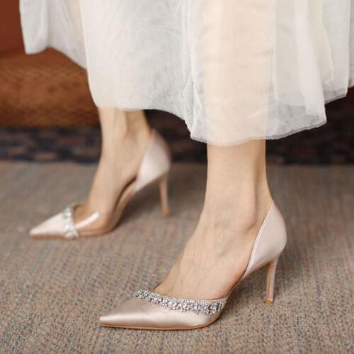 Fashion Sexy Pointed Toed Satin Rhinestone High Heels Sandals Women Shoes 38 39 40